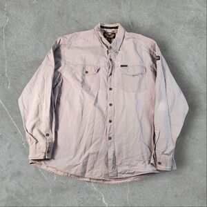 Harley Davidson Shirt Men XXL Grey Y2K Button Up Embroidered Biker Grunge Canvas